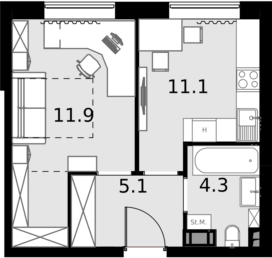 1 комн. квартира, 35.1 м², 6 этаж  (из 28)
