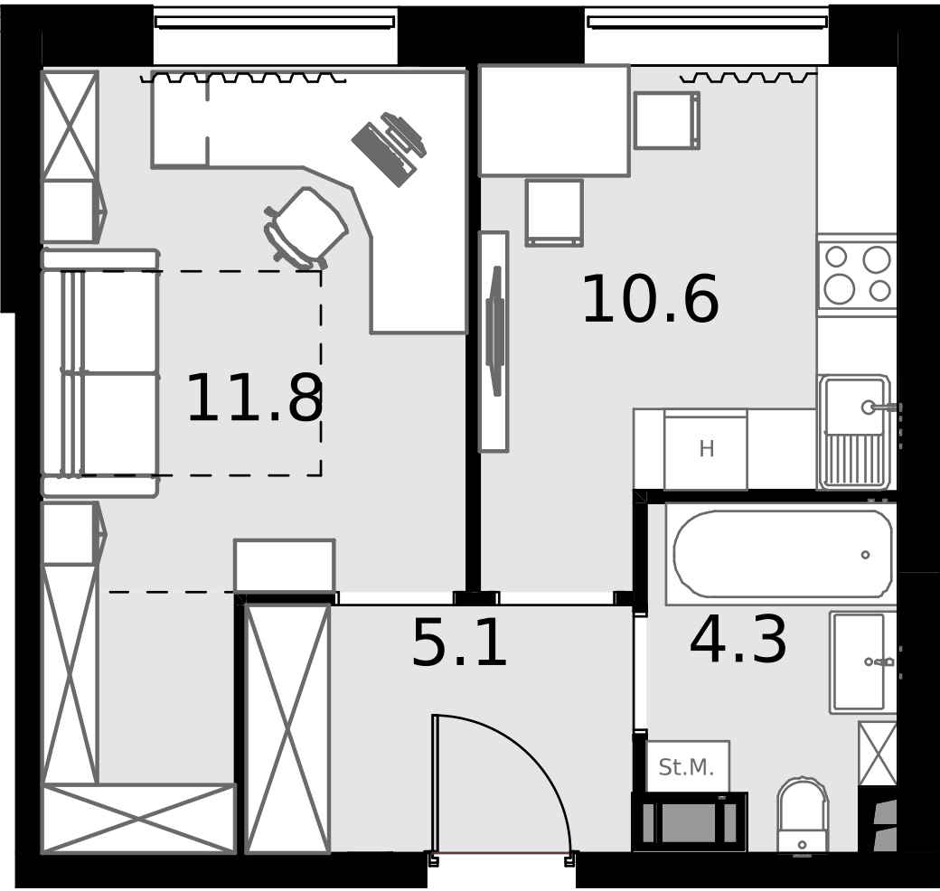 1 комн. квартира, 34.5 м², 7 этаж  (из 28)