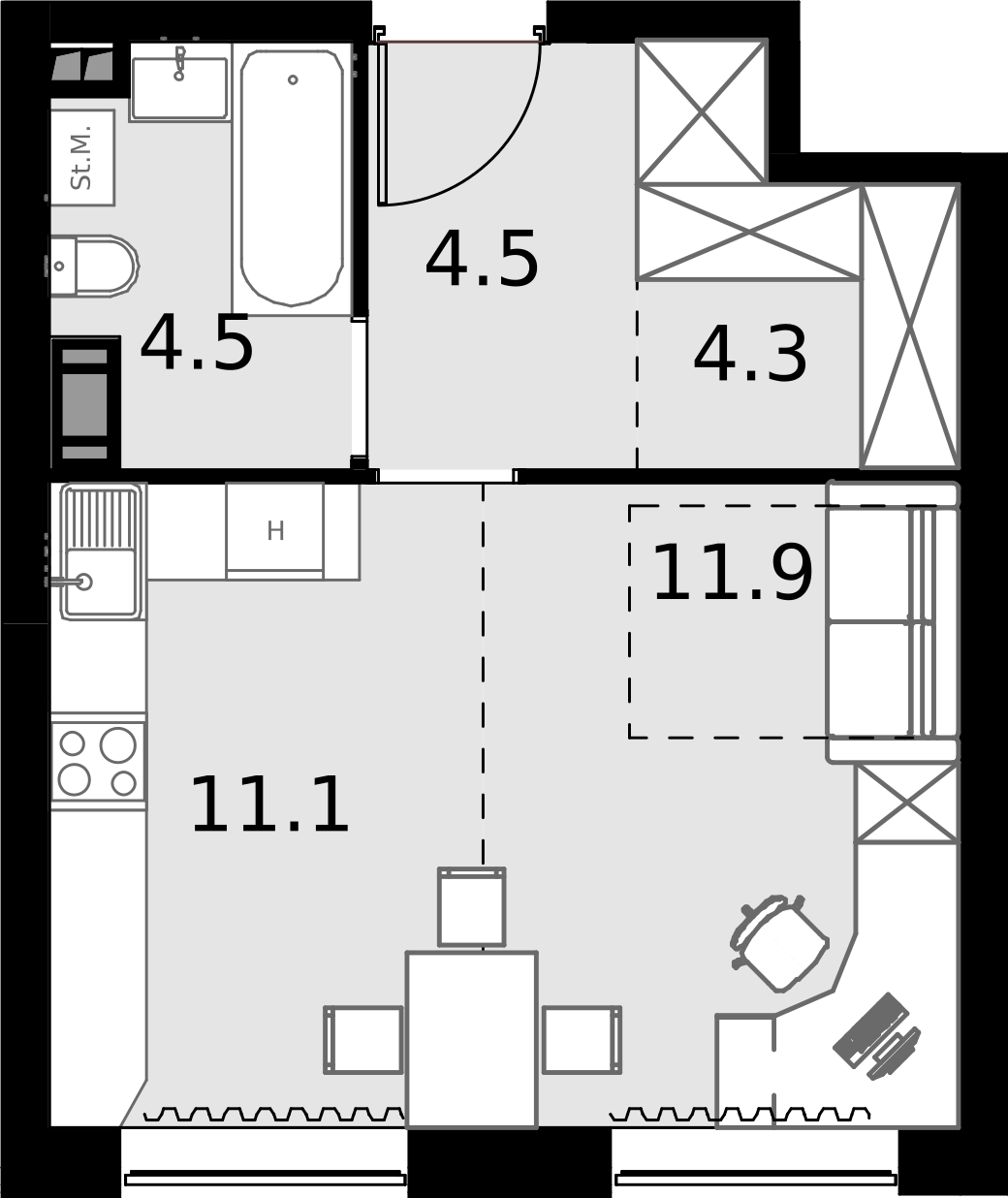 1 комн. квартира, 36.3 м², 4 этаж  (из 28)
