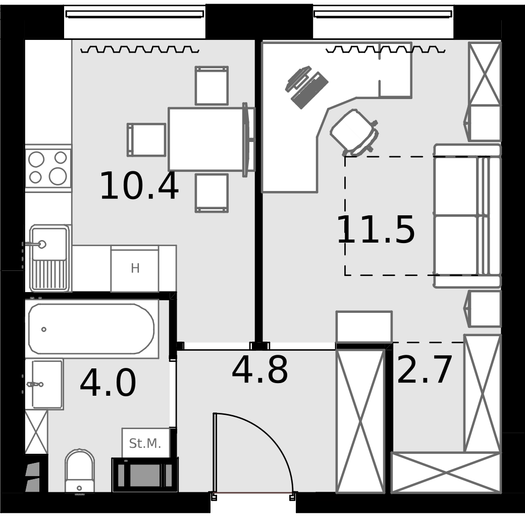 1 комн. квартира, 33.4 м², 7 этаж  (из 28)