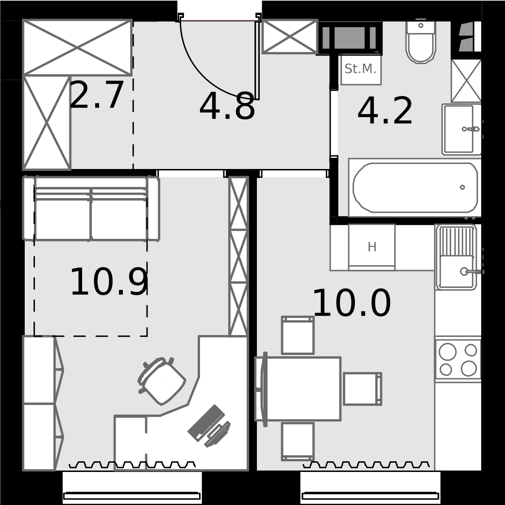 1 комн. квартира, 32.6 м², 4 этаж  (из 28)