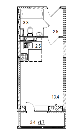 1 комн. квартира, 25.5 м², 3 этаж 