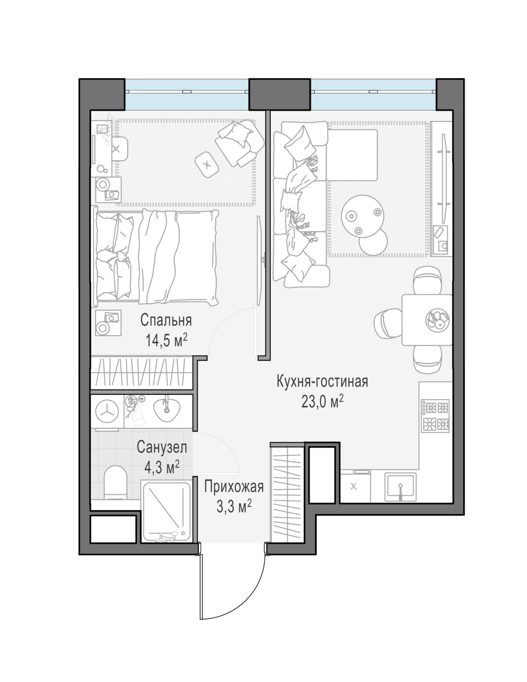 1 комн. квартира, 45.2 м², 12 этаж 