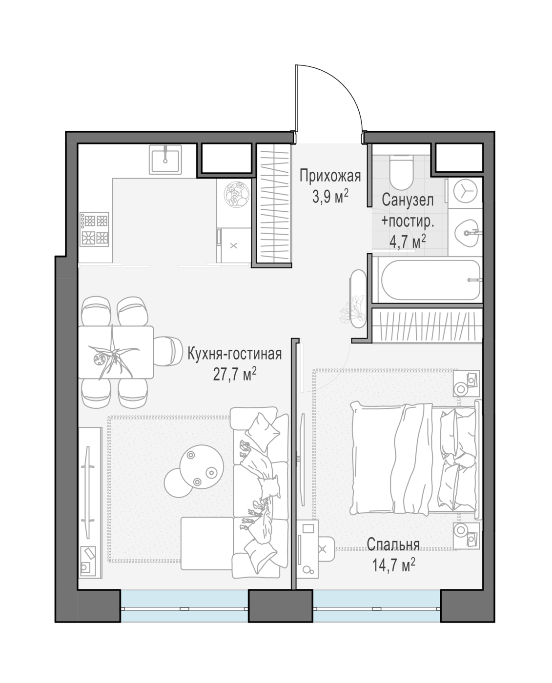 1 комн. квартира, 50.9 м², 11 этаж 