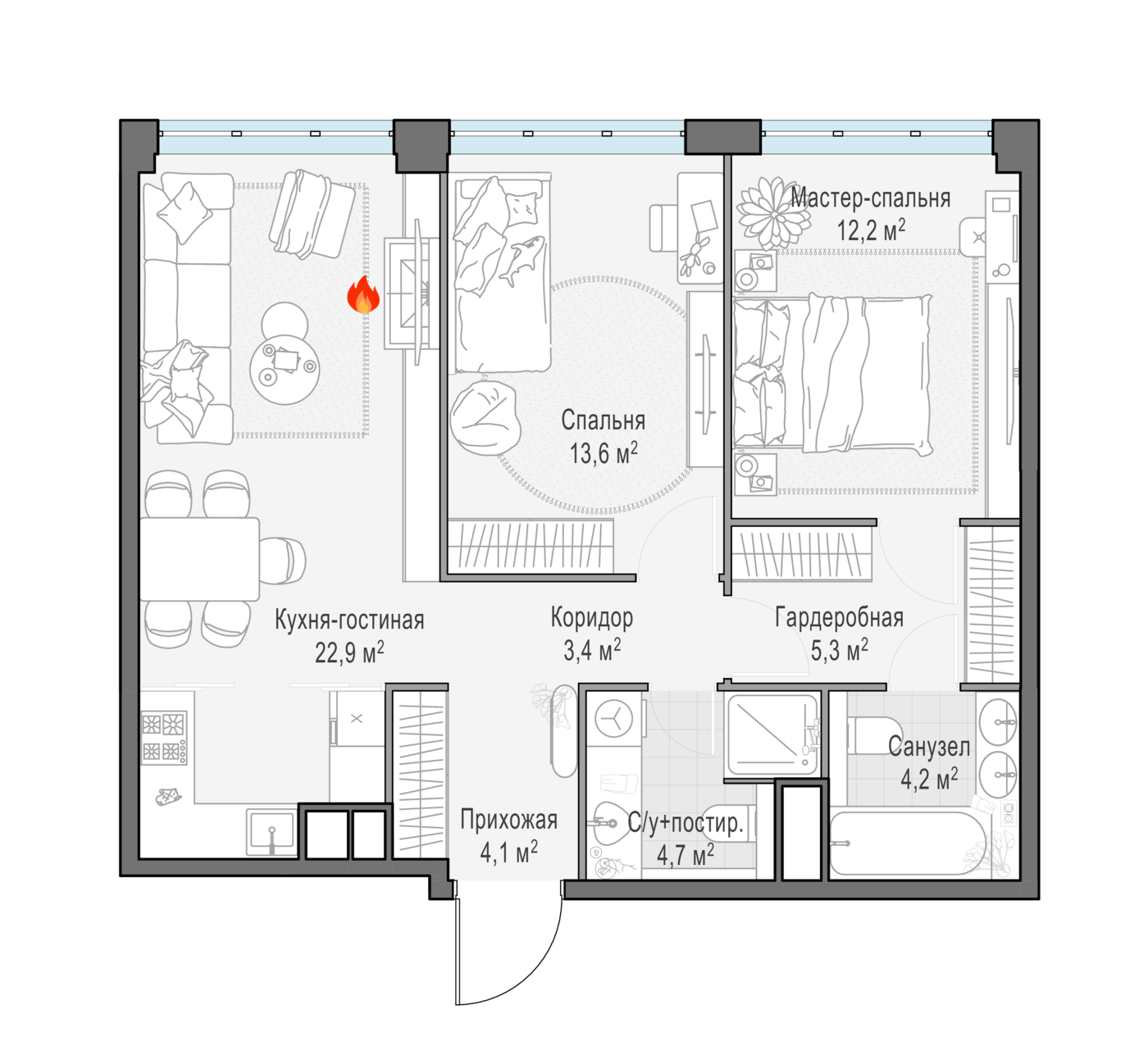 2 комн. квартира, 71 м², 14 этаж 