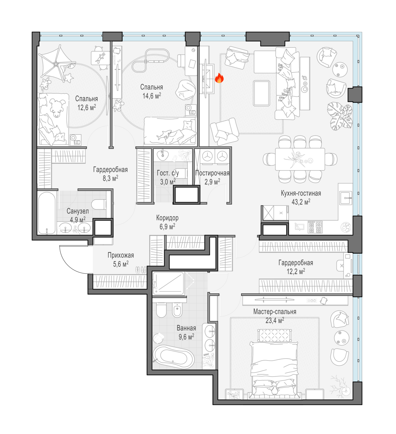 3 комн. квартира, 149 м², 14 этаж 
