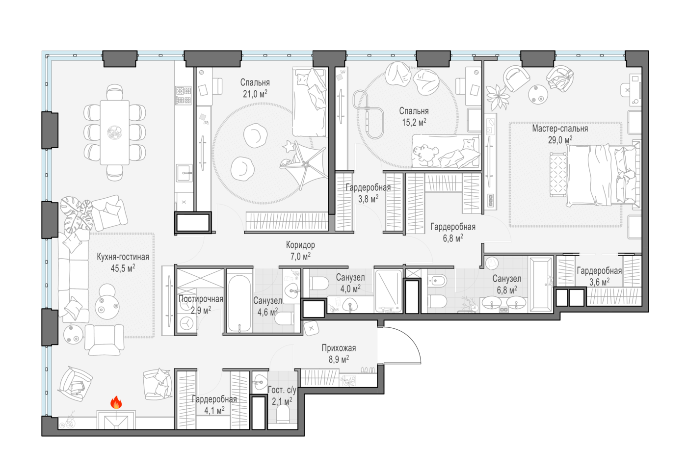 3 комн. квартира, 166.8 м², 14 этаж 