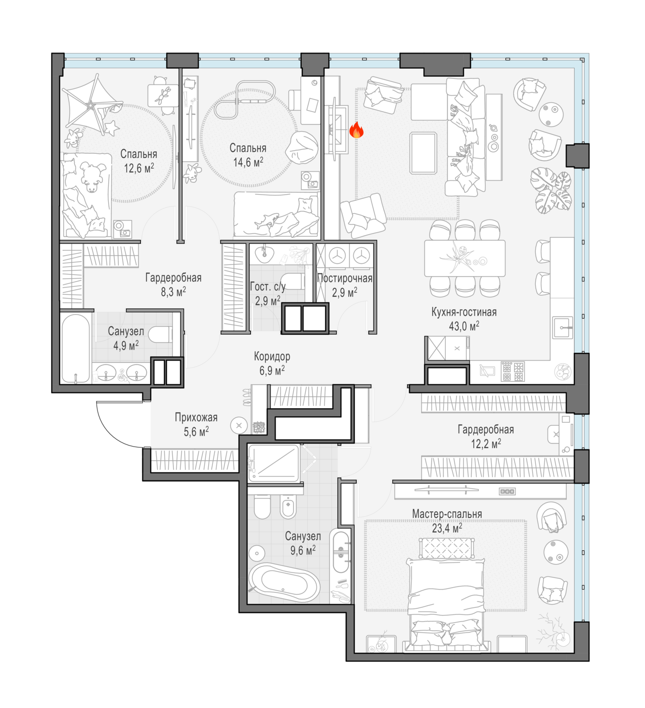 3 комн. квартира, 148.9 м², 14 этаж 