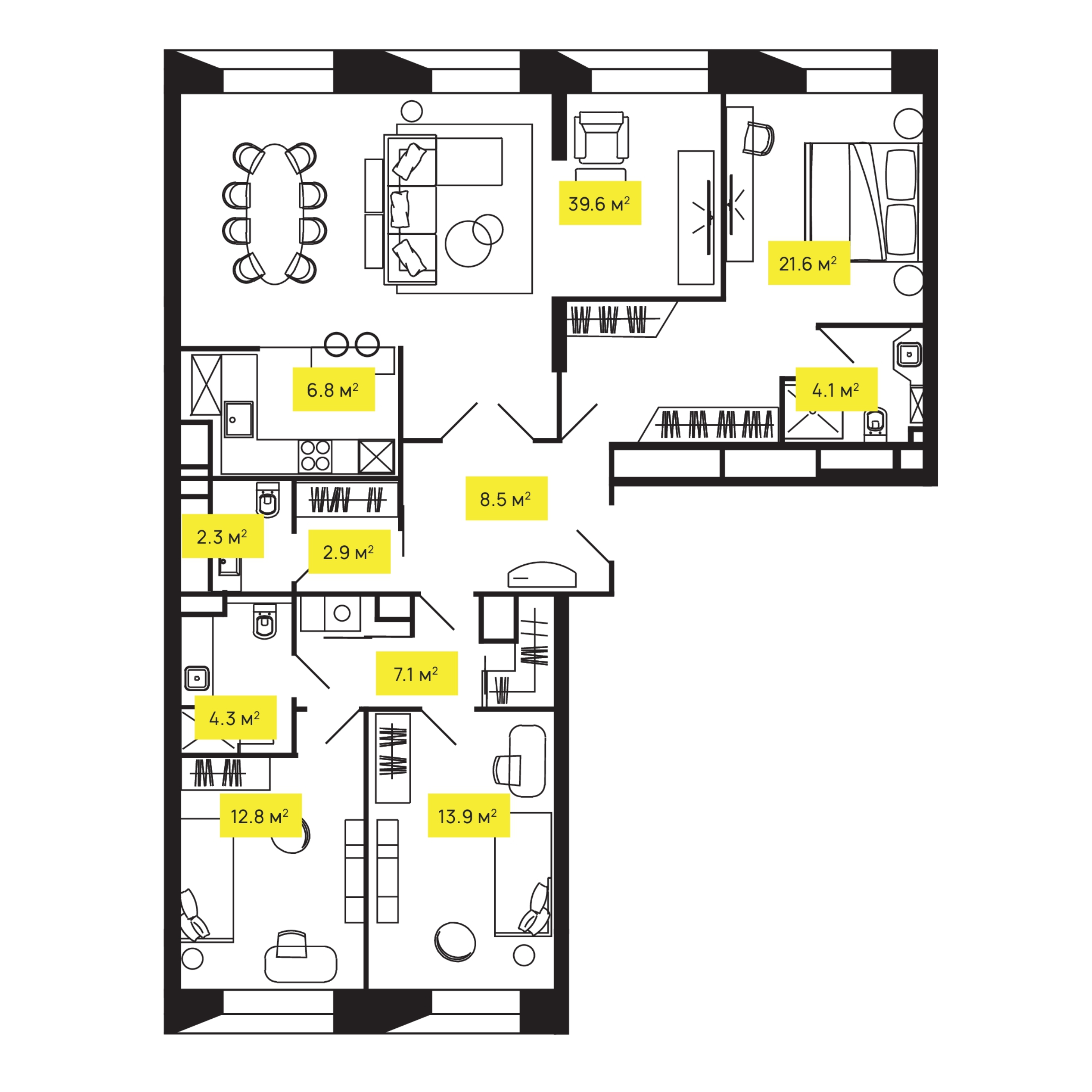 4 комн. квартира, 124.8 м², 24 этаж  (из 24)