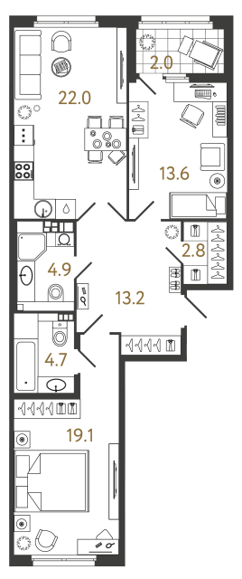 2 комн. квартира, 80.3 м², 4 этаж 