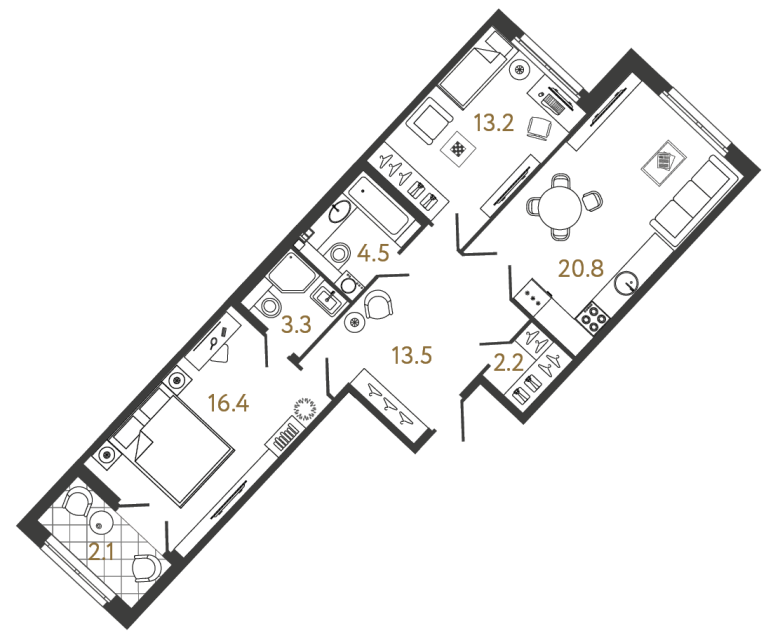 2 комн. квартира, 73.9 м², 4 этаж 