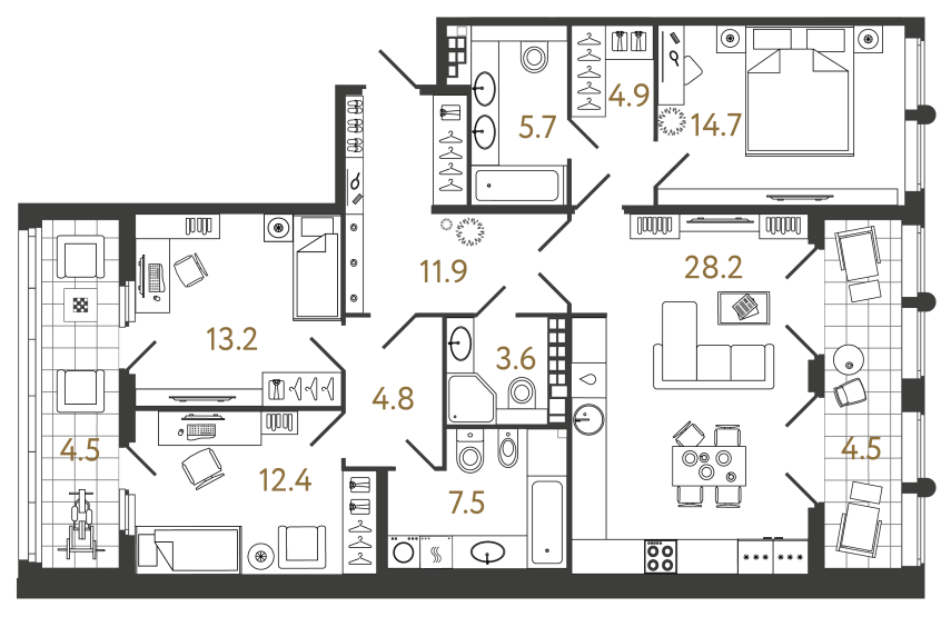 3 комн. квартира, 106.9 м², 6 этаж 