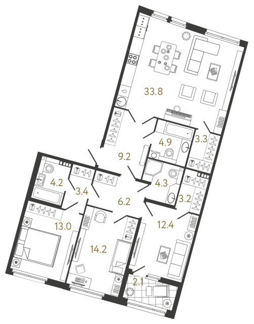 3 комн. квартира, 112.1 м², 5 этаж 