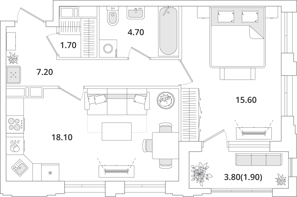 1 комн. квартира, 49.2 м², 11 этаж 