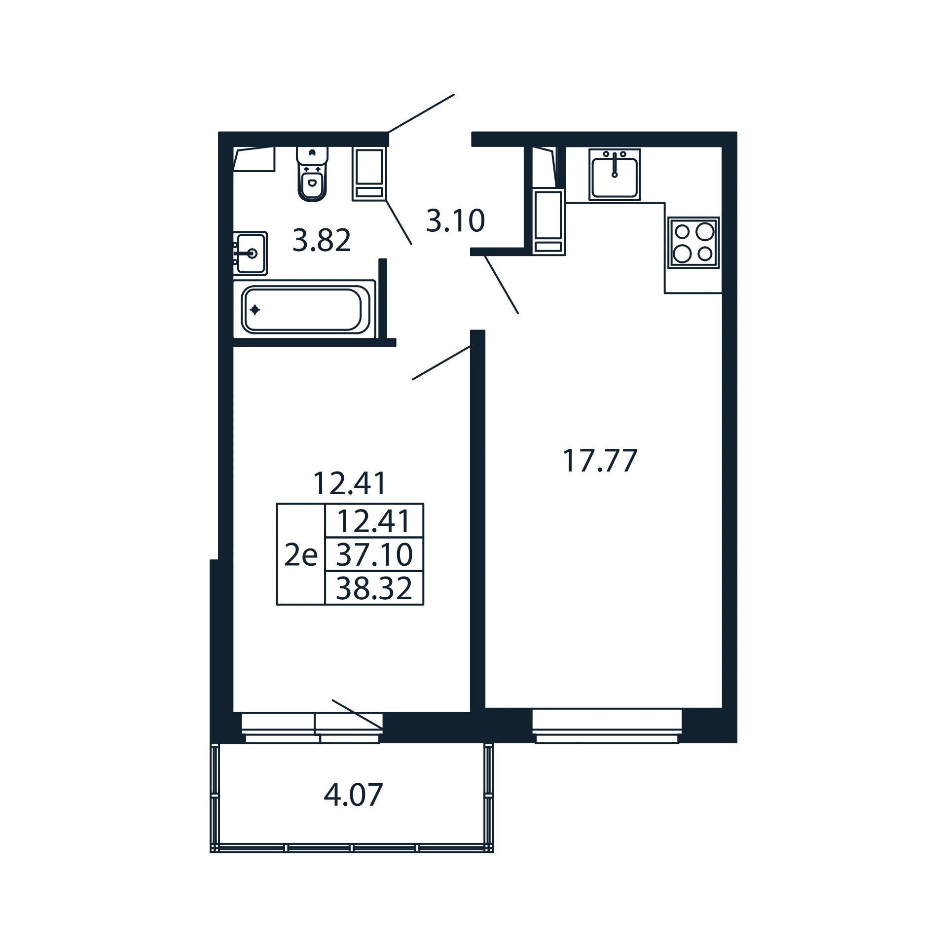 2 комн. квартира, 37.1 м², 12 этаж 