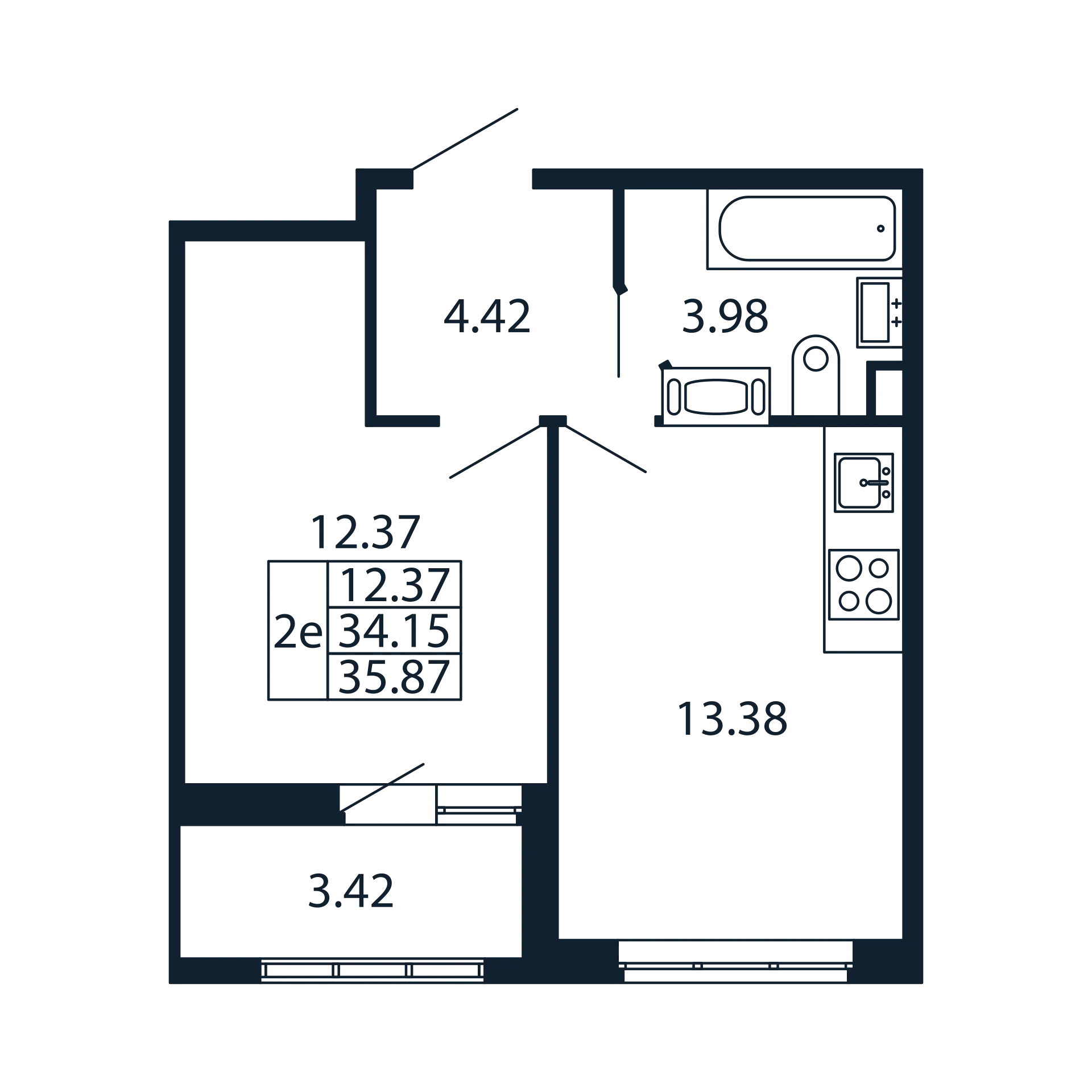 2 комн. квартира, 33.8 м², 10 этаж 