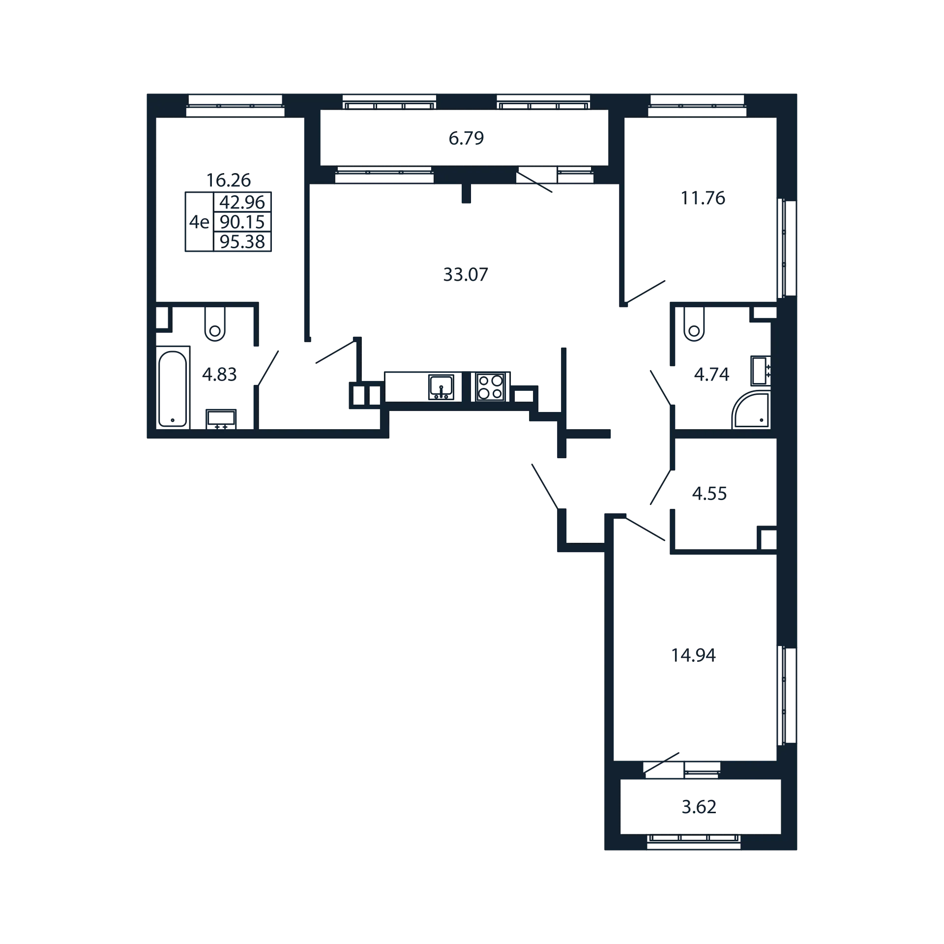 4 комн. квартира, 89.4 м², 1 этаж 