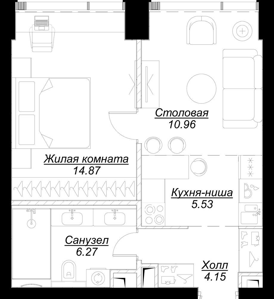 1 комн. квартира, 42.1 м², 3 этаж 