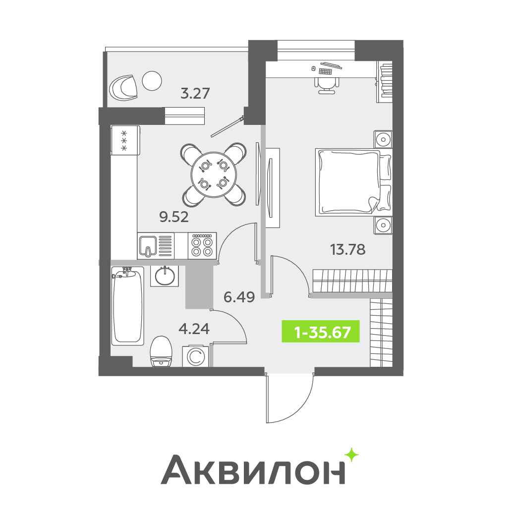1 комн. квартира, 35.7 м², 5 этаж 