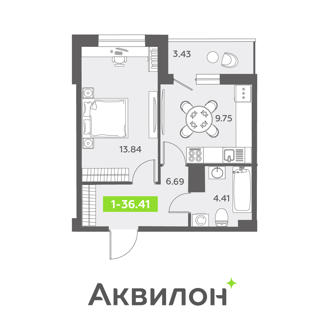 1 комн. квартира, 36.4 м², 11 этаж 