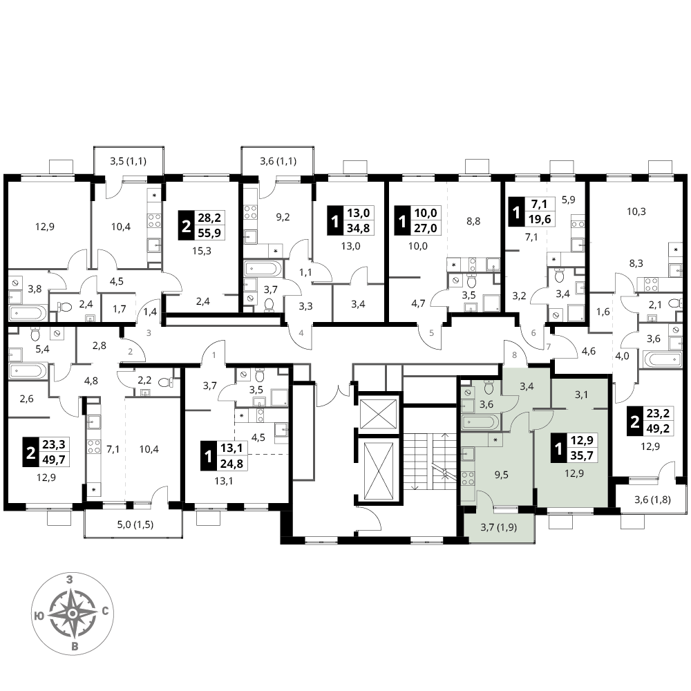1 комн. квартира, 35.7 м², 15 этаж 