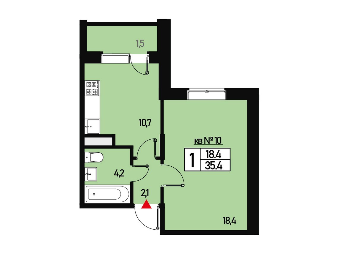 1 комн. квартира, 35 м², 2 этаж 