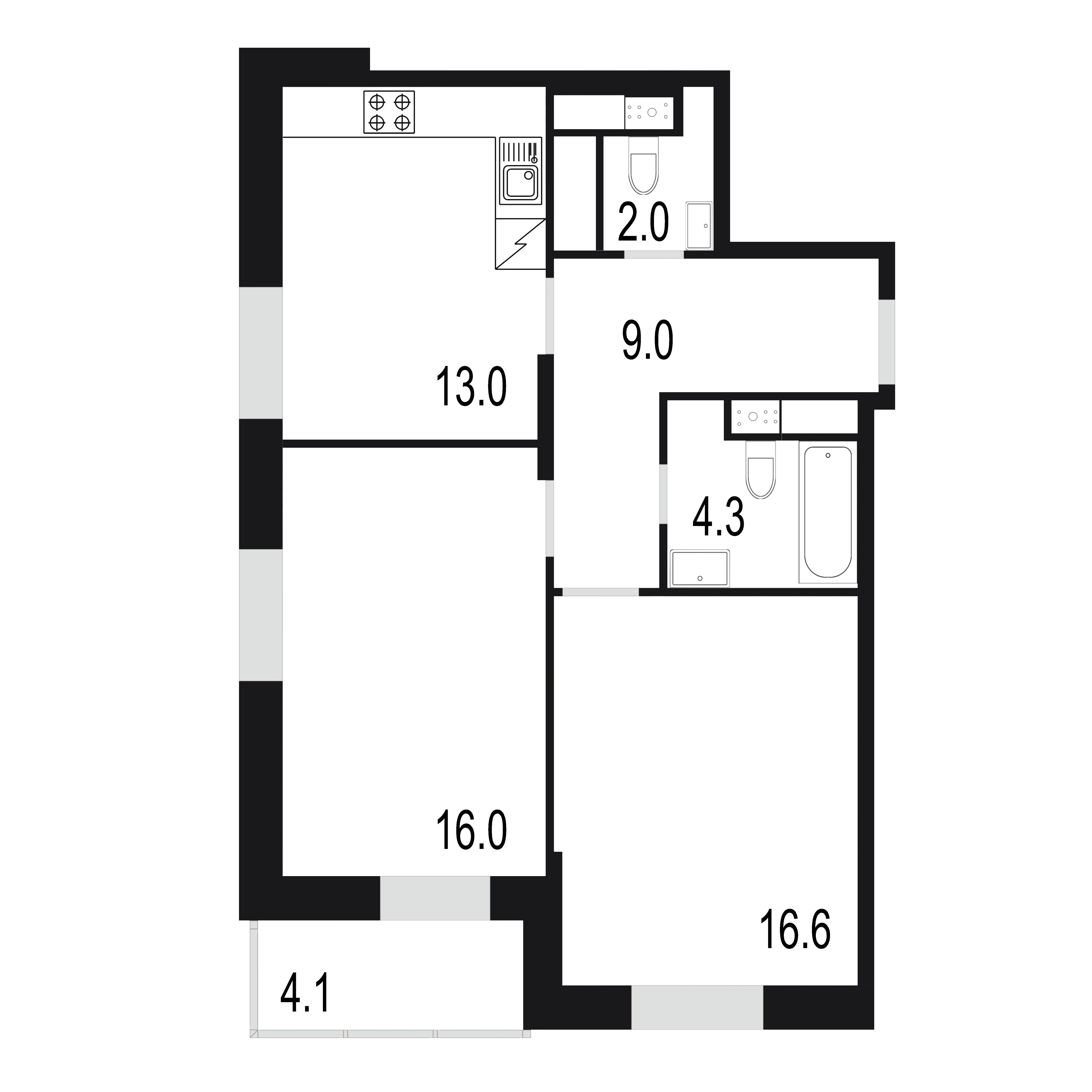 2 комн. квартира, 65 м², 17 этаж 
