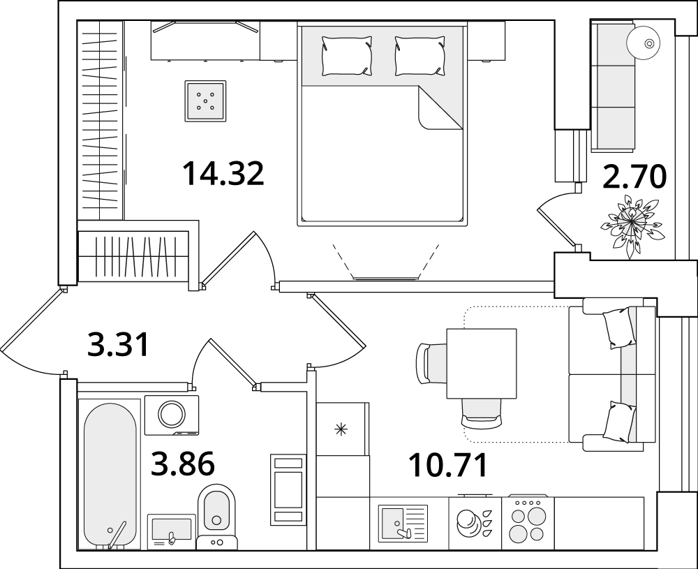 1 комн. квартира, 33.5 м², 12 этаж 