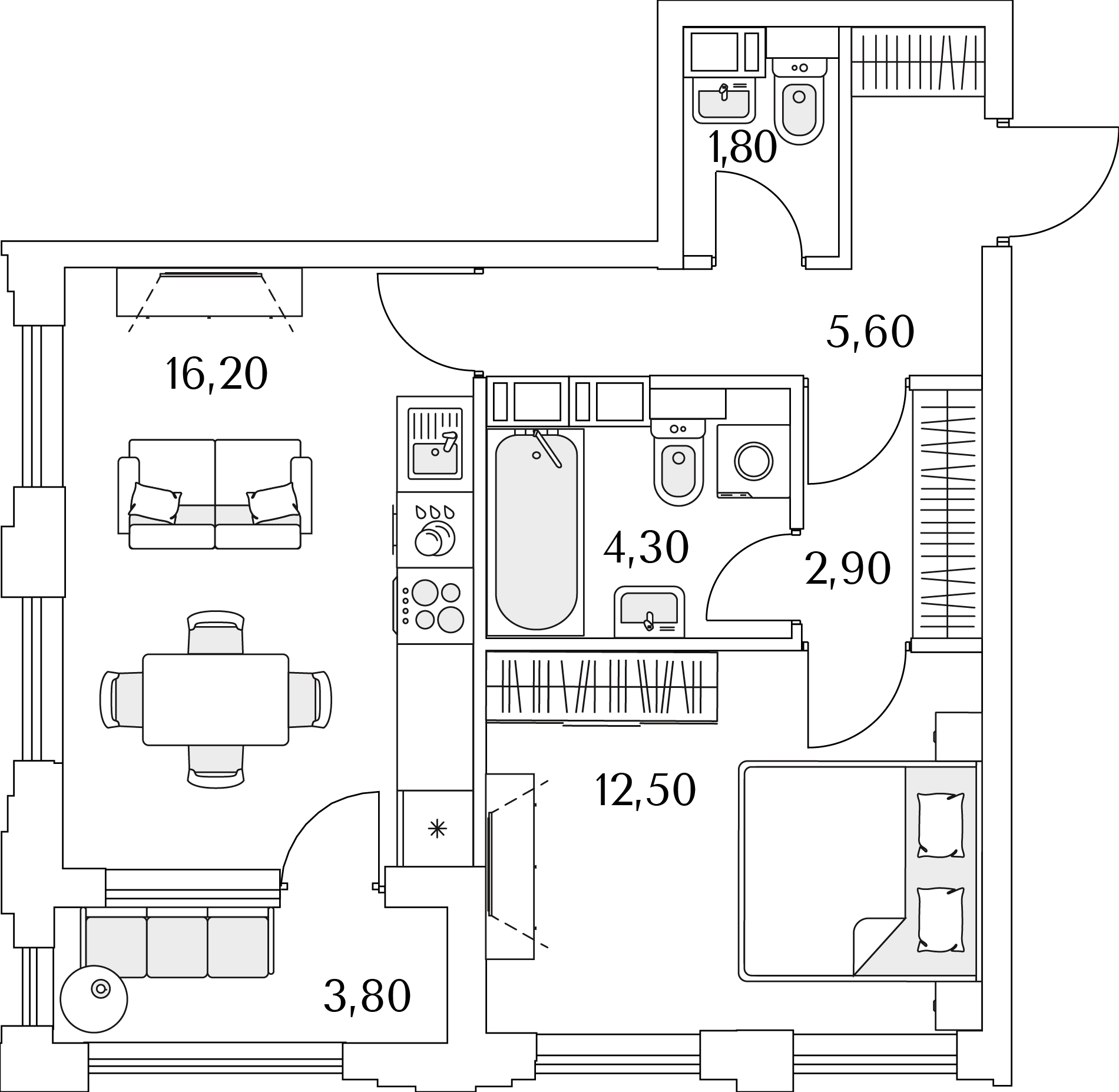 1 комн. квартира, 45.2 м², 9 этаж 