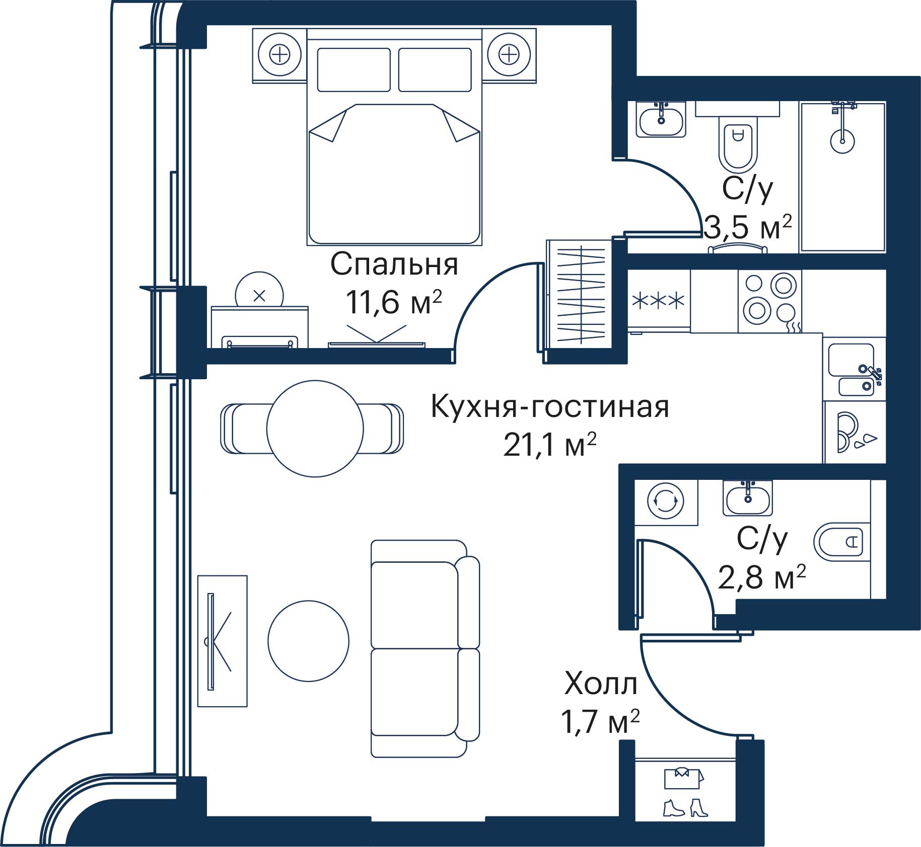 1 комн. квартира, 40.7 м², 51 этаж 