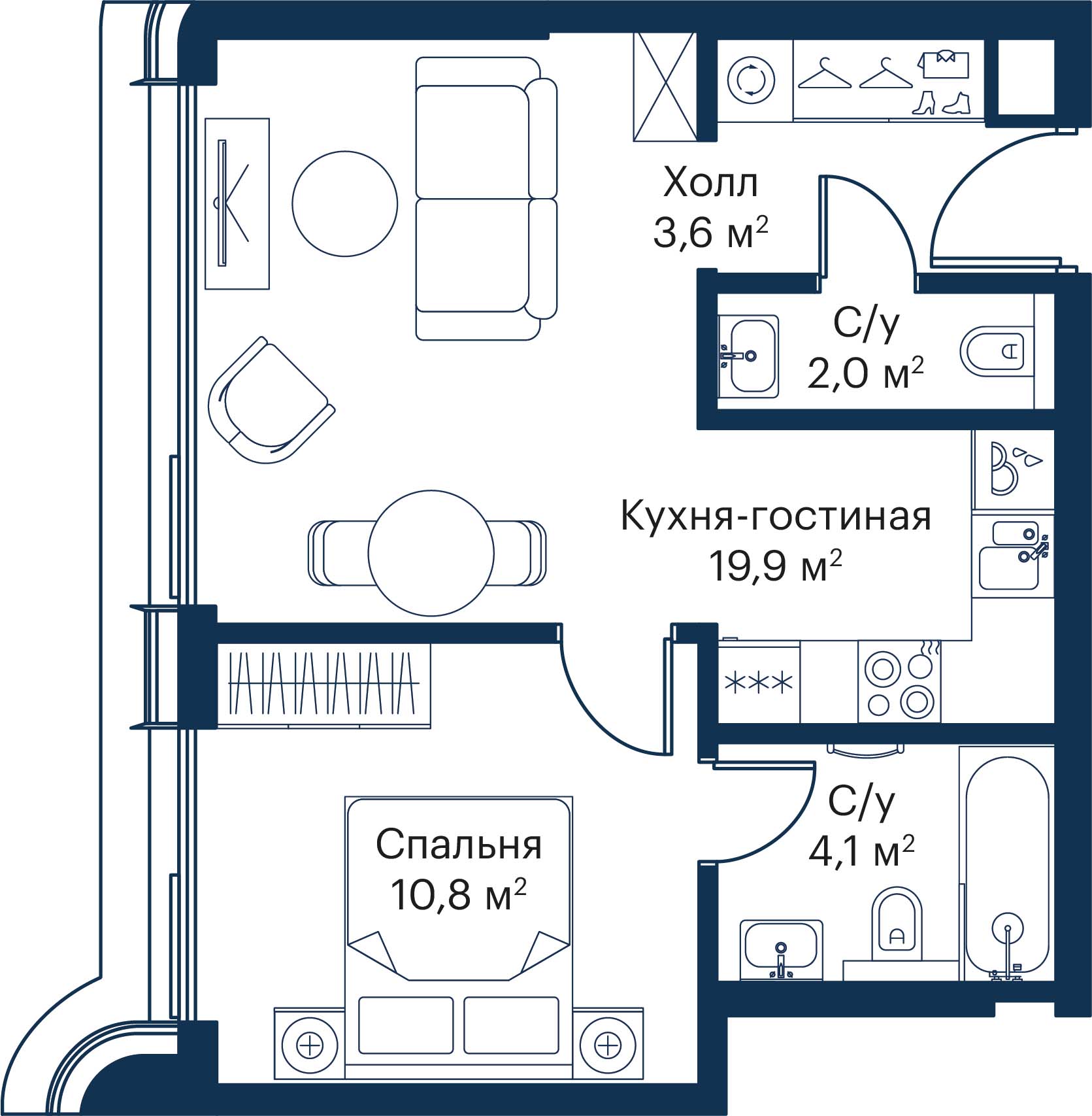 1 комн. квартира, 40.4 м², 48 этаж 