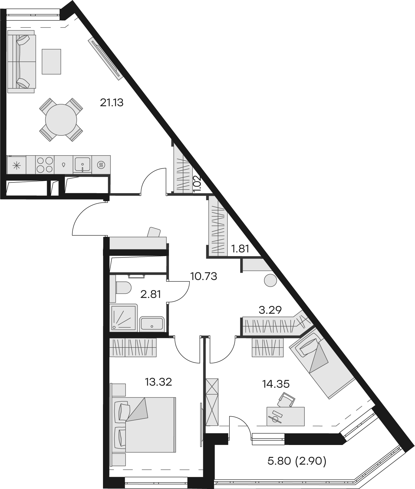 1 комн. квартира, 71.4 м², 4 этаж 