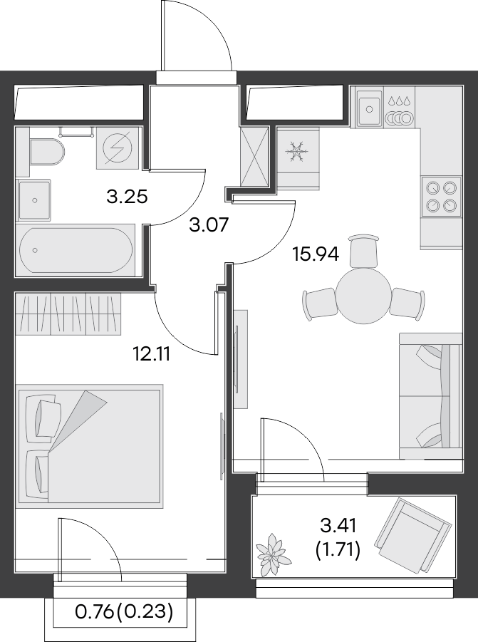 1 комн. квартира, 36.3 м², 11 этаж 
