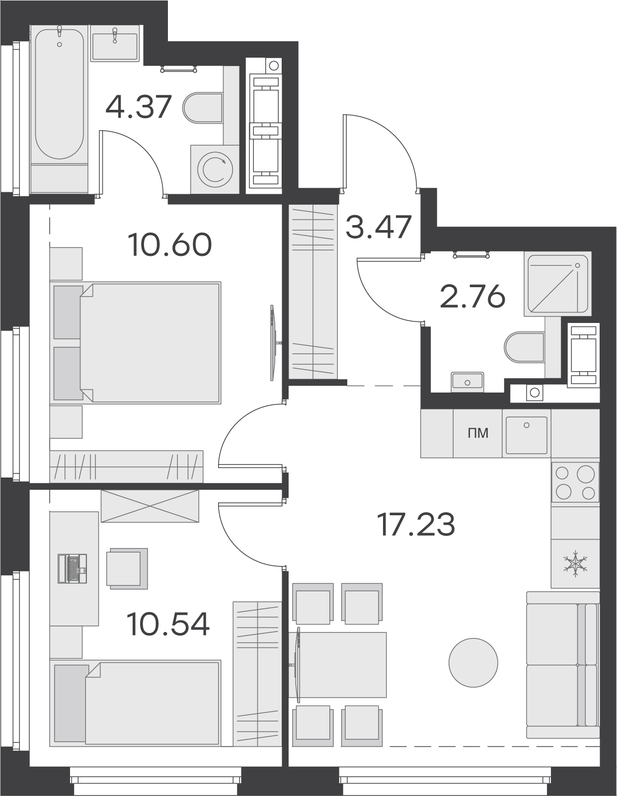 1 комн. квартира, 49 м², 14 этаж 