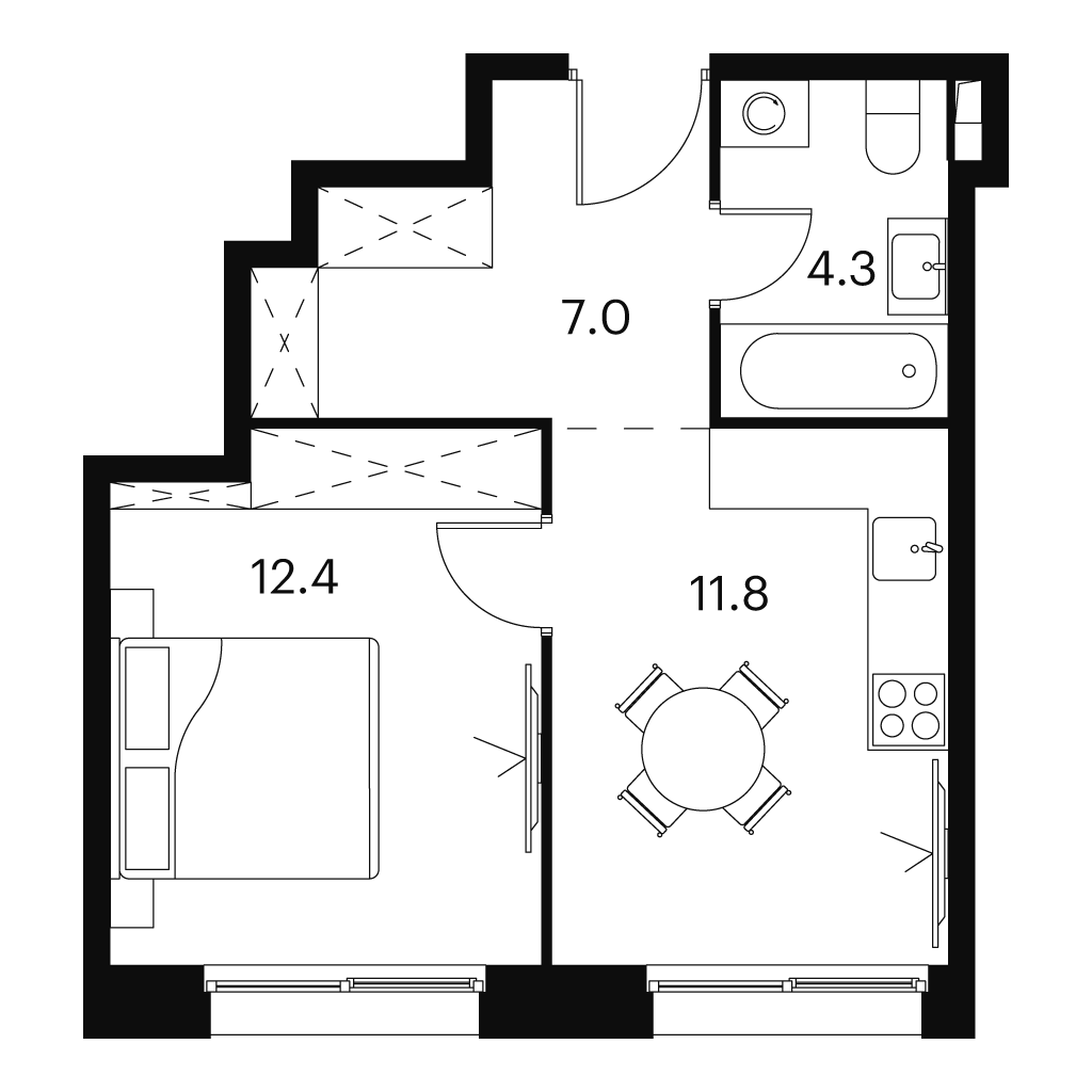 1 комн. квартира, 35.5 м², 2 этаж 