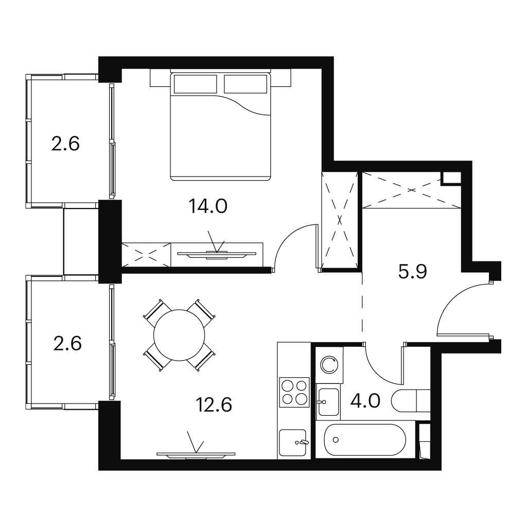 1 комн. квартира, 41.7 м², 10 этаж 