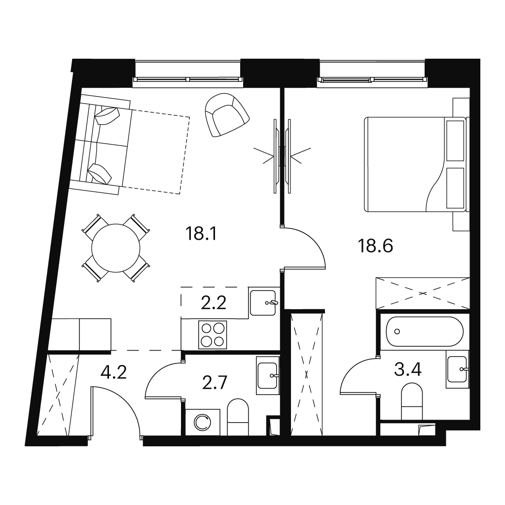 1 комн. квартира, 49.2 м², 4 этаж 