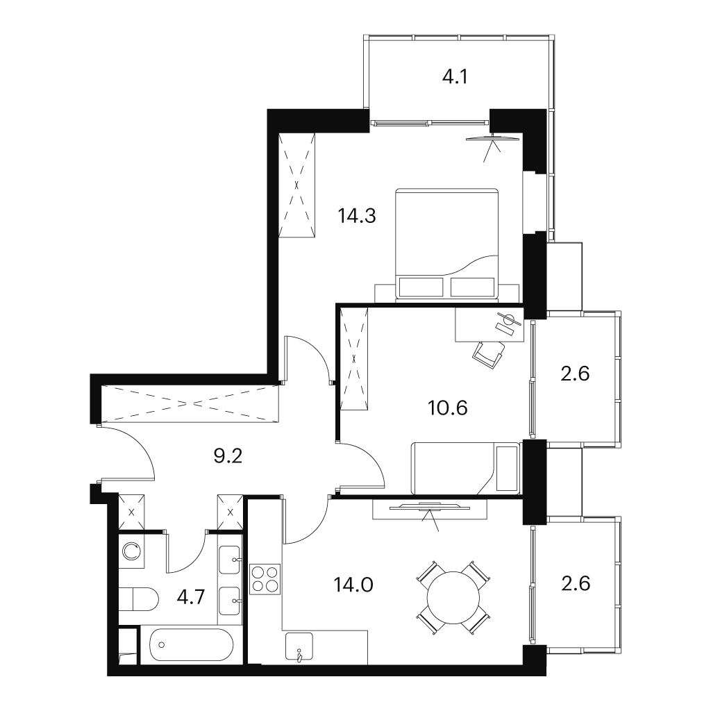 2 комн. квартира, 62.1 м², 8 этаж 