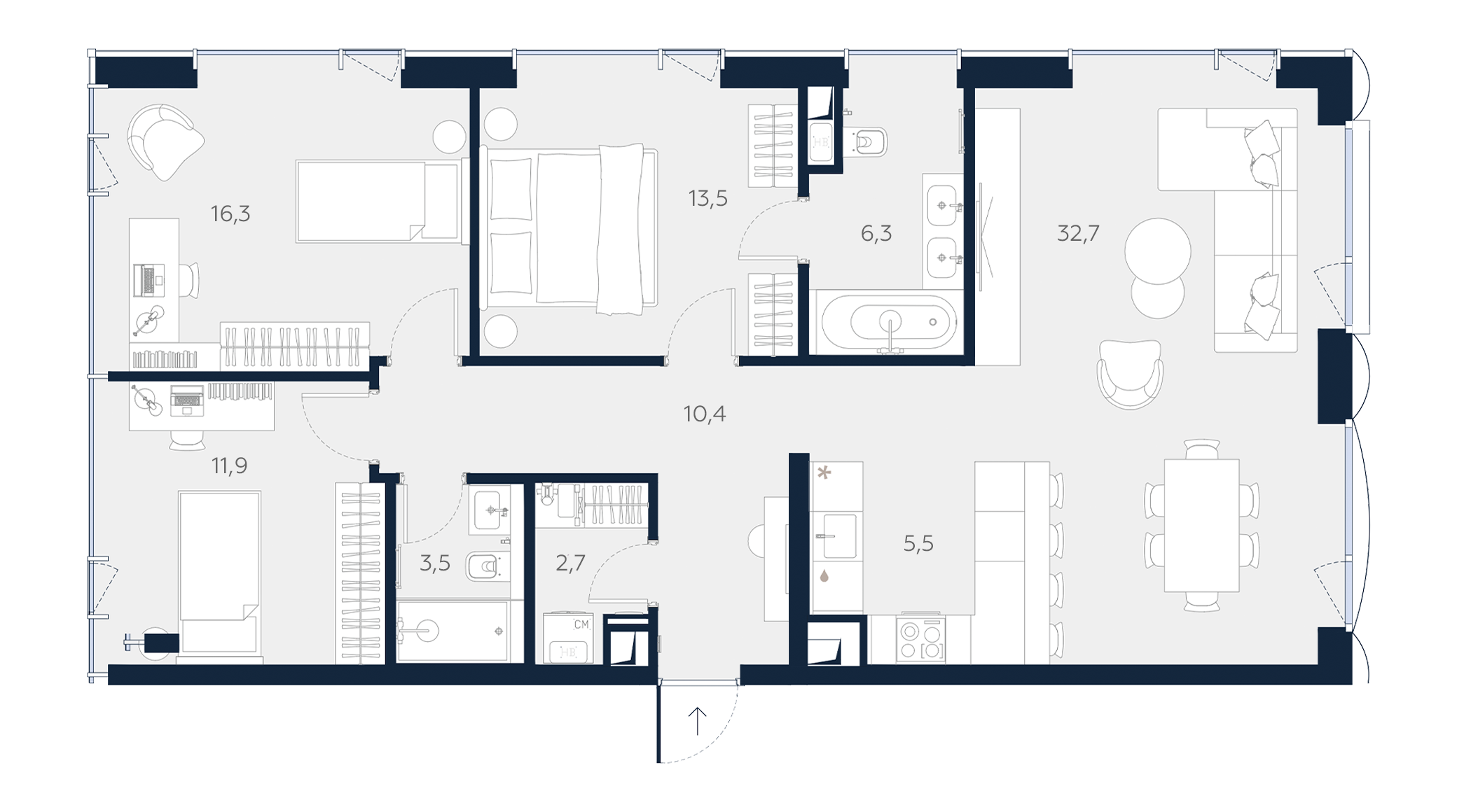 3 комн. квартира, 102.8 м², 9 этаж 