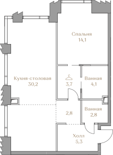 1 комн. квартира, 63 м², 15 этаж  (из 18)