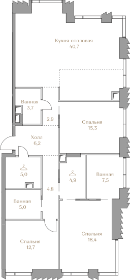 3 комн. квартира, 127.1 м², 15 этаж  (из 18)