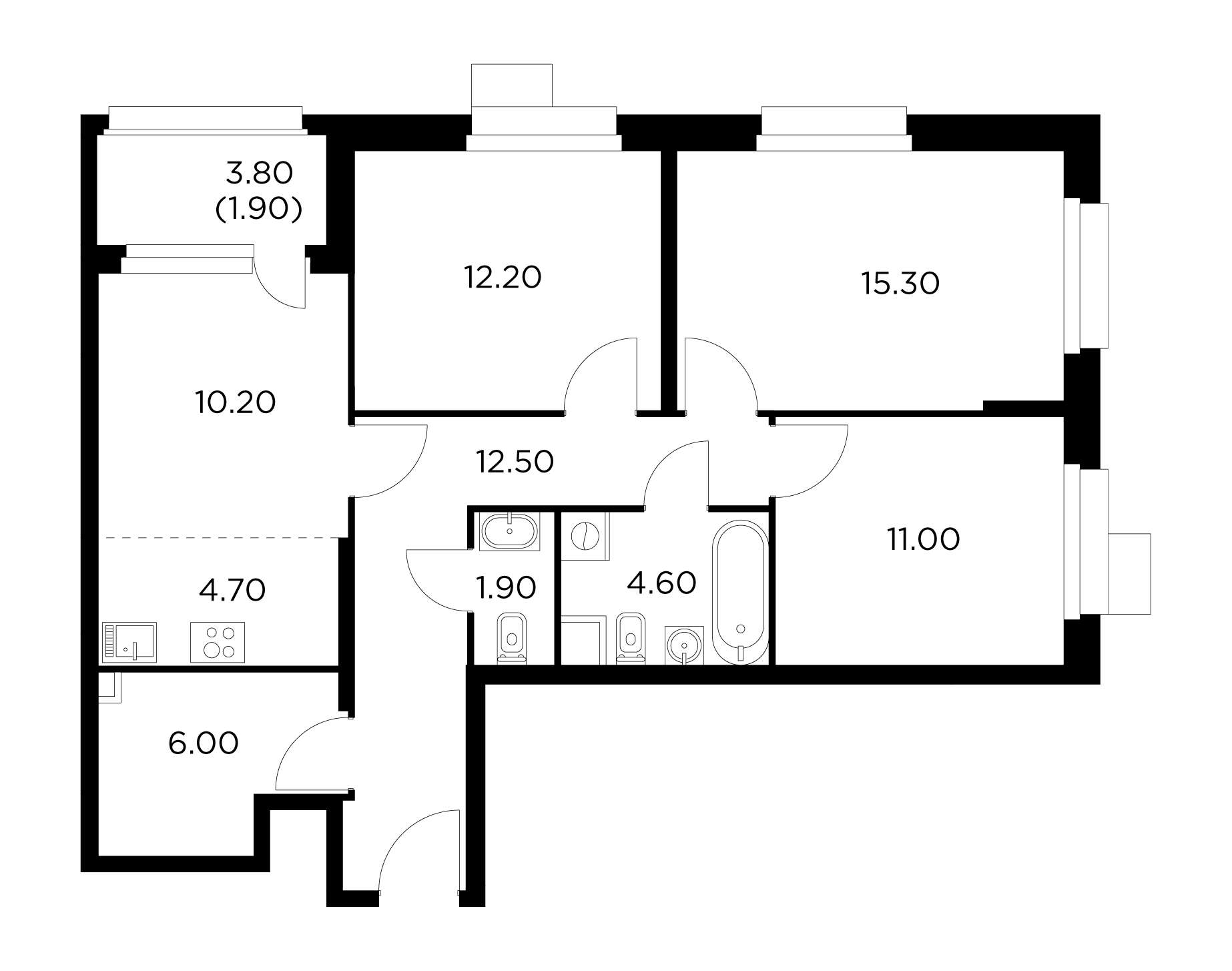 4 комн. квартира, 80.3 м², 2 этаж 