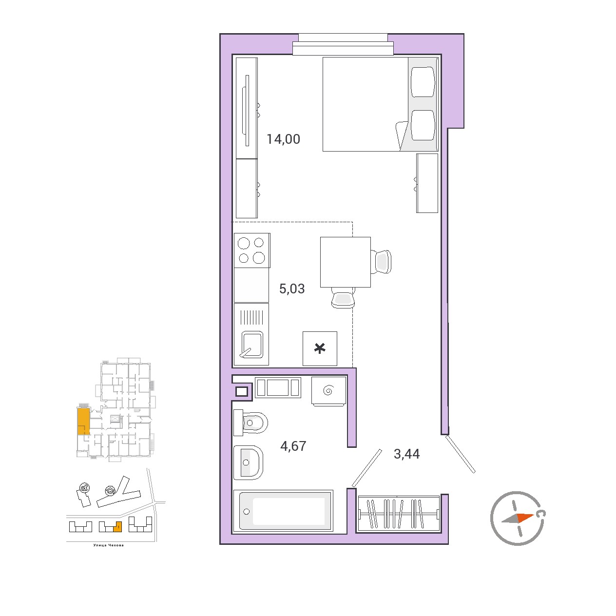 1 комн. квартира, 27.1 м², 1 этаж 