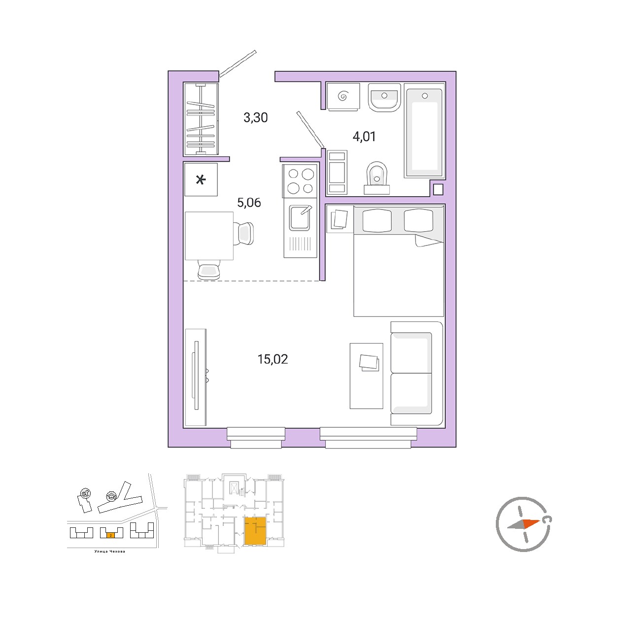 1 комн. квартира, 27.4 м², 1 этаж 