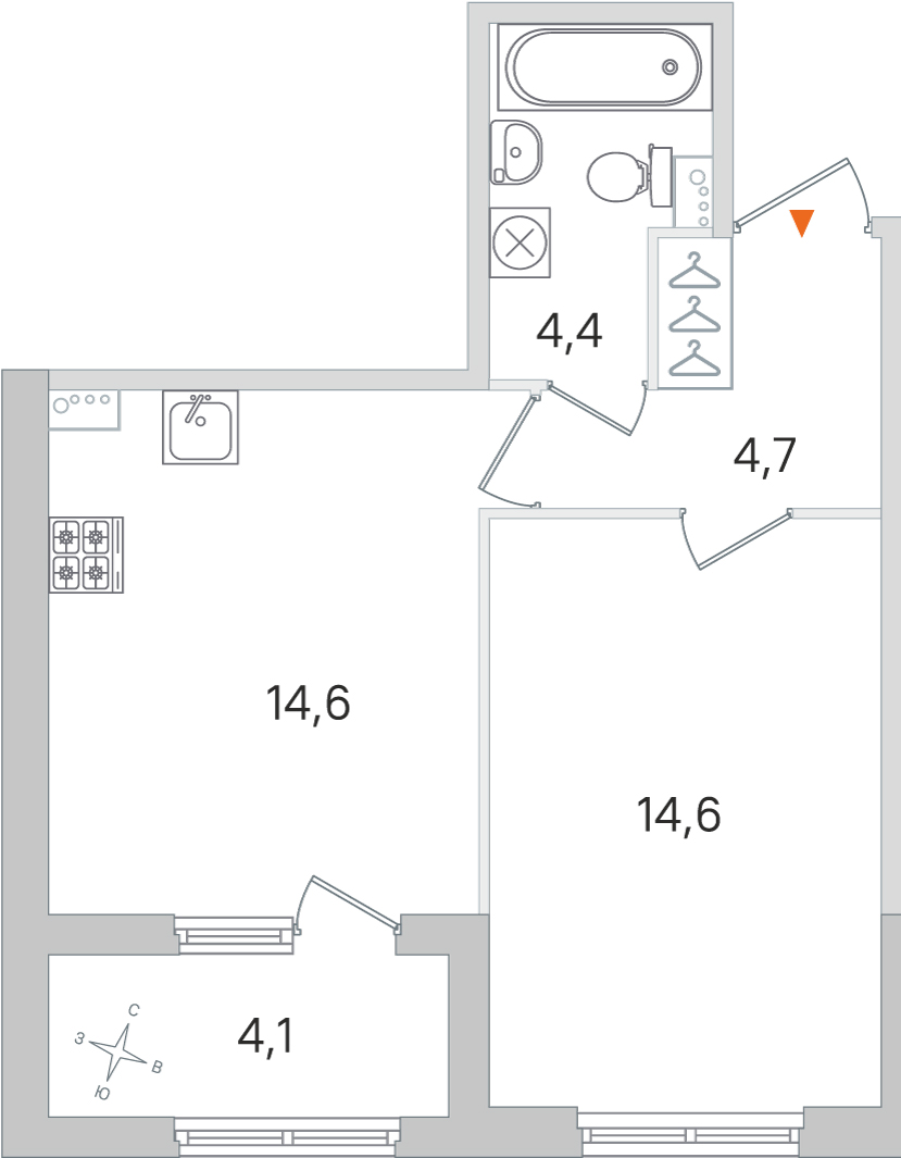 1 комн. квартира, 38.3 м², 1 этаж 