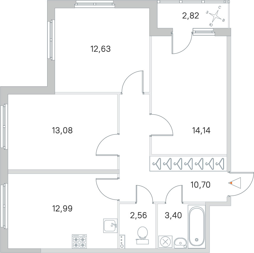 3 комн. квартира, 69.5 м², 1 этаж 