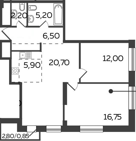 4 комн. квартира, 70.8 м², 18 этаж 