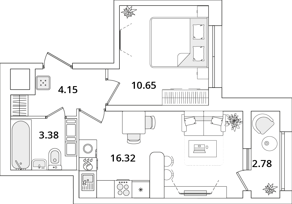 1 комн. квартира, 35.9 м², 15 этаж 