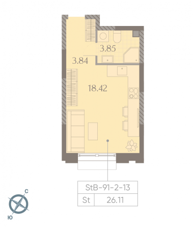 студия, 26.1 м², 13 этаж 