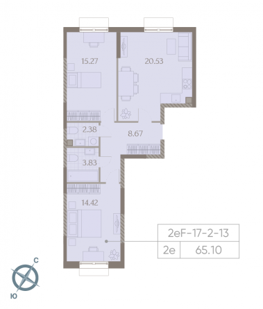 2 комн. квартира, 65.1 м², 11 этаж 